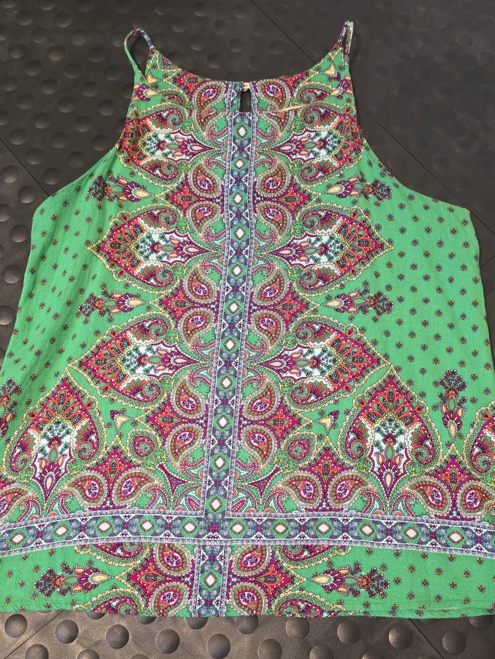 Green Paisley Print High-Neck Tank Top